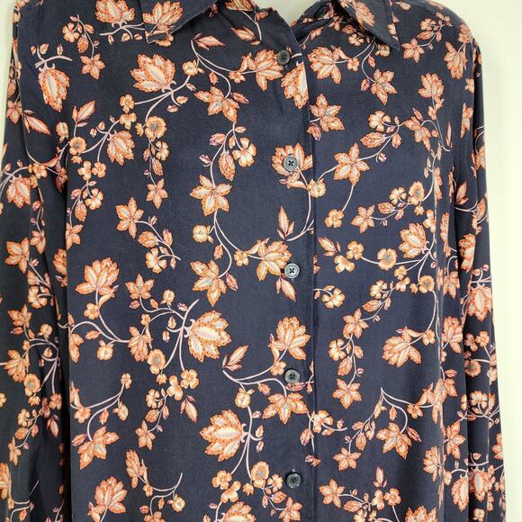 Orvis Silk Shirt S Blue Floral Long Sleeve Button Lightweight Preppy Coastal - Picture 6 of 11
